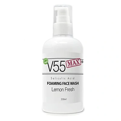 Image of V55 MAX Salicylic Acid Face Wash Spot Treatment for Spots Blackheads Blemishes Problem Skin Suitable and Safe those Prone to Acne Paraben Cruelty FREE 250ml (Lemon Sorbet)
