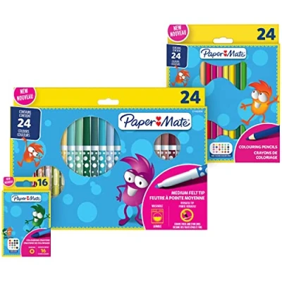 Image of Paper Mate Colouring Pencils, Pens &amp; Crayons Great for Kids Assorted Vibrant Colours 64 Count Drawing Set