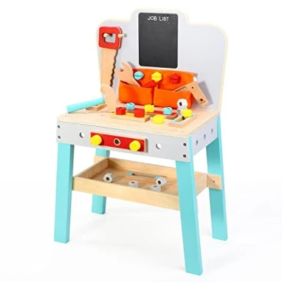Image of SOKA My First Workbench Wooden Carpenter Workstation DIY Tools Play Set Wood Craft Construction Builder Workshop Kit Pretend Preschool Learning Toy Gift for Kids Children Boys Ages 3 year old +