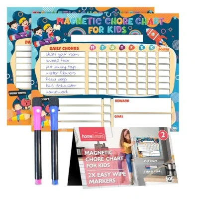 Image of 2pk Magnetic Reward Charts for Children with 2 Pens Chores Board Family Kids Chore Chart Behavior Fridge Week Planner Adults