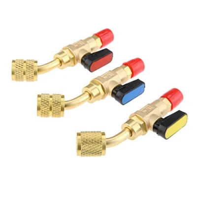 Image of gohantee Ball Valve Adapter, 3 Pcs Refrigerant Angled Compact A/C Straight Shut Off Adapter 1/4&quot; SAE Thread for R22 R12 R410a Charging Hoses HVAC Air Condition Tools