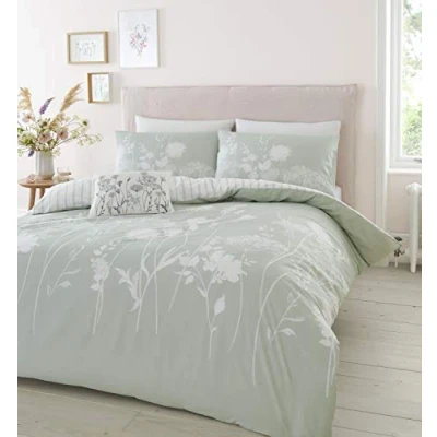 Image of Catherine Lansfield Meadowsweet Floral Super King Duvet Set Green