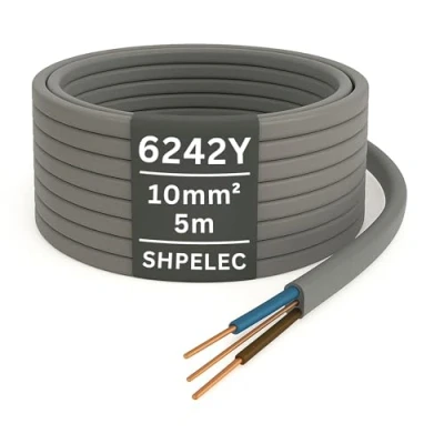 Image of SHPELEC® Electrical Grey Twin and Earth 6242Y Cable 10mm Mains Socket Ring (10mm, 5m)