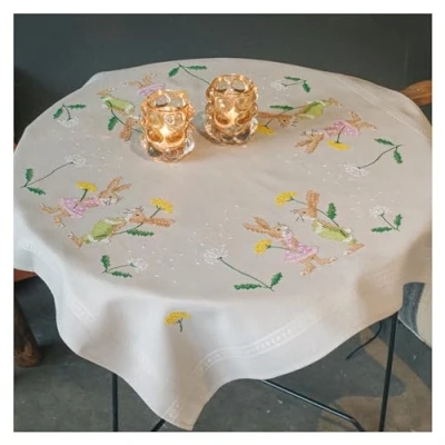 Image of Vervaco Easter Bunny Tablecloth Kit, Light Grey, ca. 80 x cm