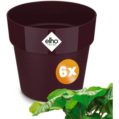 Image of Gardebruk® 6x Round Flower Pots Sustainable Recycled Plastic Planter Box Plant Pot Frostproof Suitable for Indoor or Outdoor Use 35x32cm Mulberry