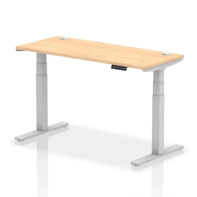 Image of Air 1400x600mm Height Adjustable Desk Maple Top Cable Ports Silver Leg