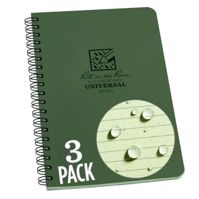 Image of Rite in the Rain Weatherproof Side Spiral Notebook, 4.625&quot; x 7&quot;, Green Cover, Universal Pattern, 3 Pack (No. 973L3)