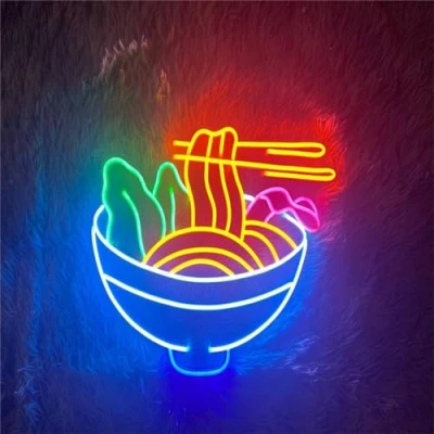Image of FINOTI Ramen Led Neon Lights for Wall Decor Noodle Light Up Signs Restaurant Home Bar Kitchen Cafe Japanese Shop Decorations USB With Switch,N