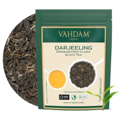 Image of VAHDAM, First Flush Darjeeling Tea (50 Cups, 100g/3.53oz) Loose Leaf Black Flowery, Aromatic &amp; Delicious Picked, Packed Shipped Direct From India Champagne Of Teas Mellow Fragrant