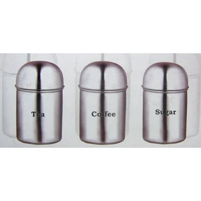 Image of Prima Stainless Steel Mirror Finish Coffee Tea &amp; Sugar Canisters Set Of 3