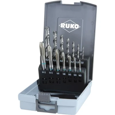 Image of Ruko HSS Machine Tap Set in Plastic Case, Bright Finish, 14 Pieces, R245048RO