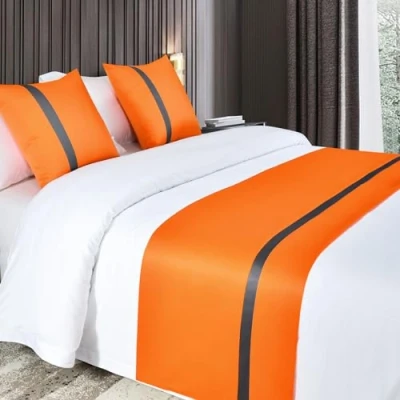 Image of QRGMKL Silky Soft Bed Runners and Matching Cushions Solid Color Scarf Runner for Foot of Contrast Bedspread Hotel Bedding Protector Orange210X50cm 1.5m