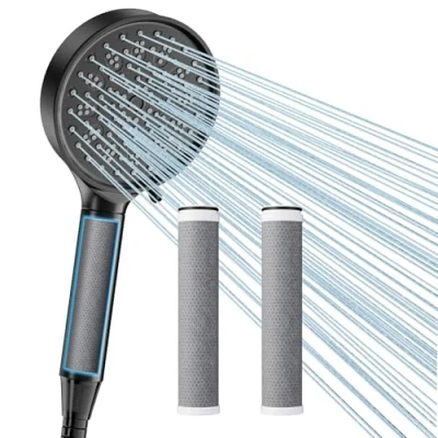 Image of Cobbe Hard Water Filter Shower Head and Hose with 3 Pack 2.0 Carbon Filter, Softener Showerhead, 6 Mode High Pressure Heads for 99% of Chlorine Remove, Black