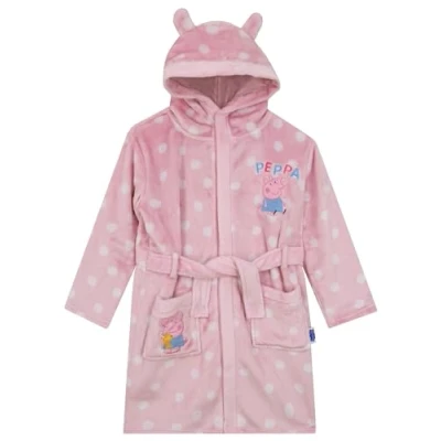 Image of Peppa Pig Dressing Gown Fluffy Fleece Girls Hooded Bathrobe With 3D Ears Pink 2 3 Years