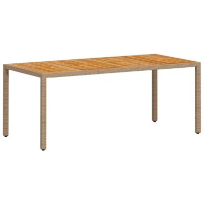 Image of vidaXL Garden Table Beige 190x90x75 cm Poly Rattan Acacia Wood
