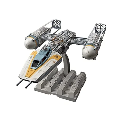 Image of Revell (Bandai Original 01209 Star Wars Y Wing Starfighter 1:72 Scale Unbuilt/Pre Coloured/Clip Together (Non Glue) Plastic Model Kit with Display Base, Grey