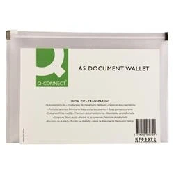 Image of Q Connect Document Zip Wallet A5 Transparent (Pack of 10) Ref KF03672
