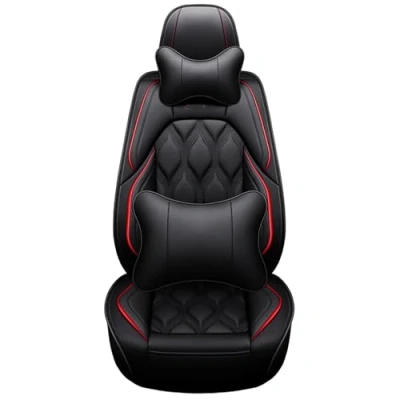 Image of Congxy Universal Car Seat Covers waterproof leather Full Set, To Fit Most Cars, Side Airbag Compatible, Black Red Luxury