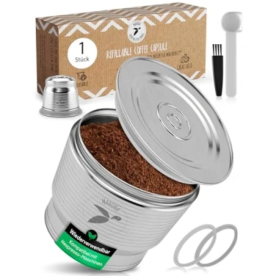 Image of mahona Reusable Stainless Steel Coffee Capsule, Compatible with Nespresso Machines, Refillable Refill Capsule for Environmentally Conscious Lovers