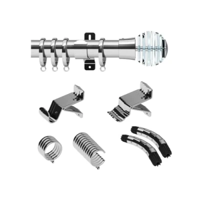 Image of Swish Design Studio 35mm Bay Window Curtain Pole set Kit 3M, 300cm, Chrome, Rondelle Finial