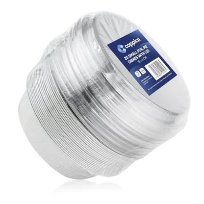 Image of Coppice Strong Small Aluminium Foil Pie Dish with Plastic Lid for Baking, Serving &amp; Food Storage 15cm x15cm x 4cm Freezer, Microwave Oven Safe (20)