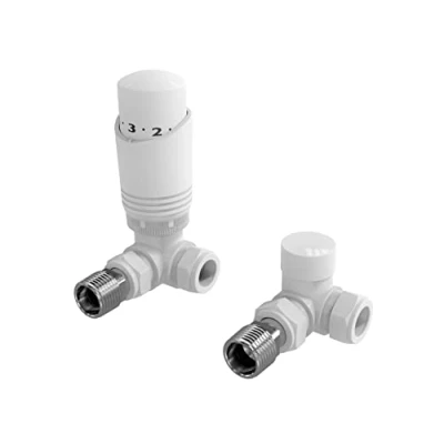 Image of White Thermostatic Radiator Valve Angled Corner or Straight TRV Thermostat Valves (Corner)