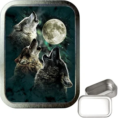 Image of TEEZ Wolf Chorus 2oz Silver Tobacco Tin, Baccy Smoking Tin