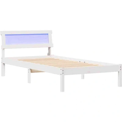 Image of vidaXL Bed Frame with LED Headboard in White, 90 x 200 cm, Solid Pine