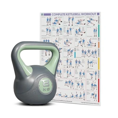 Image of Bestfor Kettlebell Vinyl Coated, Two Tone, Weight Lifting Strength Kettle Bell, for Training, Cardio, Fitness, Muscle Exercise Chart, Body Building, Home Gym Workout 8kg