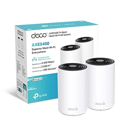 Image of TP Link Deco XE75 AXE5400 Whole Home Mesh Wi Fi 6E System, Tri Band Fi, Gigabit Ports, AI Driven cover up to 5,500 Pack of 2 (Renewed)