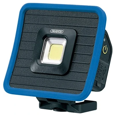 Image of Draper COB LED Rechargeable Mini Flood Light and Power Bank with Magnetic Base Hanging Hook, 10W, 1000 Lumens, Blue, USB C Cable Supplied