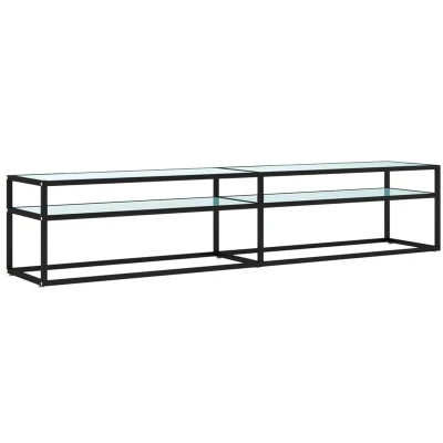 Image of vidaXL TV Cabinet White Marble 200x40x40.5 cm Tempered Glass