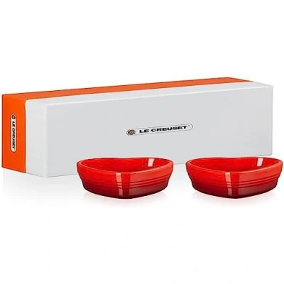 Image of Le Creuset Cerise Stoneware Set of 2 Heart Ramekins