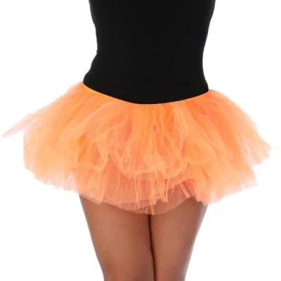 Image of Running Tutu Skirt Fancy Dress 1980s Hen Party Dance Extra Fluffy 5 Layers Plus Size (Neon Orange)