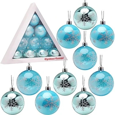 Image of Christmas Concepts® Pack of 10 60mm (2.4&quot;) Tree Baubles Shiny, Matte &amp; Glitter Decorated (ICE BLUE)