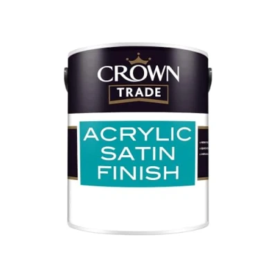 Image of Crown Trade Acrylic Satin Paint 1 litre White, Quick Dry, Solvent Free