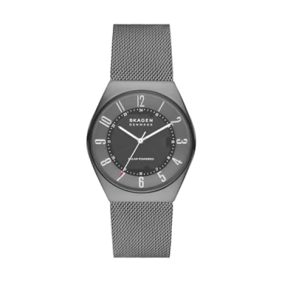 Image of Skagen Watch for Men Grenen Solar Powered, SolarPowered Three Hand movement, 37mm Charcoal Recycled Stainless Steel (At Least 50%) case with a Mesh strap, SKW6836