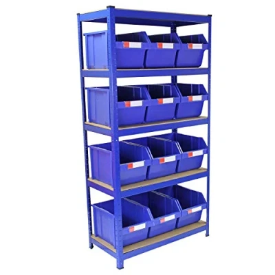 Image of T Rax 90cm Racking &amp; Storage Bins Stacking Boxes Blue Set Warehouse Garage Boltless Bay Shelving Unit