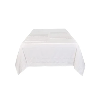 Image of Sleepdown Plain Printed Decorative 100% Cotton Half Panama Table Cloth for Dining Durable Stain Resistant Cover White 137cm x 229cm