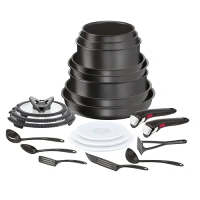 Image of Tefal Daily Chef L7629542 22 Piece Induction Cookware Frying Pan &amp; Sauce Set, Black