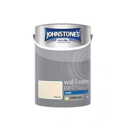 Image of Johnstone&#039;s Wall &amp; Ceiling Paint Magnolia Matt Finish Emulsion Fantastic Coverage Easy to Apply Dry in 1 2 Hours 12m2 per Litre 5L