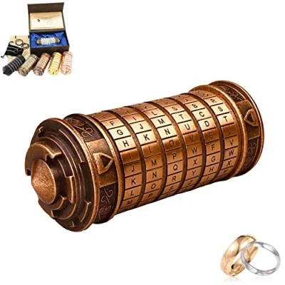 Image of Da Vinci Code Mini Cryptex Gift Men Women Letter Password Lock Man Boyfriend Girlfriend Mum (Red Copper)