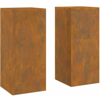 Image of vidaXL Outdoor Plant Stands Pillar 2 pcs 24x24x55 cm Weathering Steel