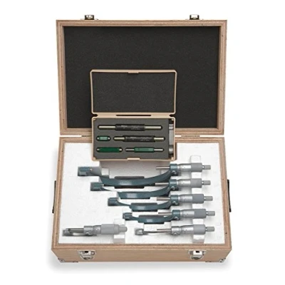 Image of Mitutoyo 103 907 40 Outside Micrometer Set with Standards, 0 6&quot; Range, 0.0001&quot; Resolution, 6 Pieces