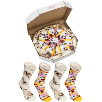 Image of Rainbow Socks Man Woman Pizza Box Capriciosa 4 Pairs Size 7