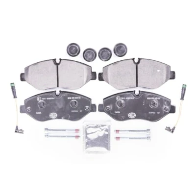 Image of 101221219 brake pad set HELLA 8DB 355 005 521 incl. wear warning contact with caliper screws accessories MERCEDES BENZ: Viano