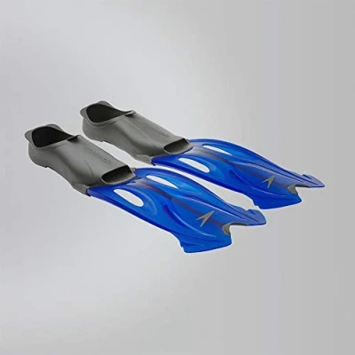 Image of Speedo Unisex Adult Glide Mask, Snorkel &amp; Fin Set, Grey/Blue, 8 9 UK (41 42 EU)
