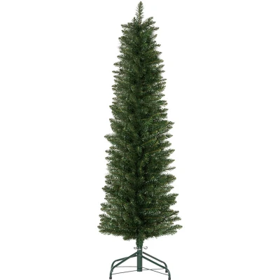 Image of HOMCOM 5ft Artificial Pencil Christmas Tree with 263 branches, Metal Base, Realistic Xmas Tree, Green