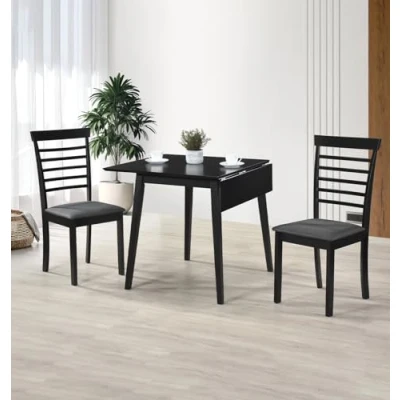 Image of Hallowood Furniture Ledbury Small Wooden Dining Table and Chairs Set 2, Drop Leaf &amp; Chairs, Folding in Black, Kitchen Room for Home Cafe