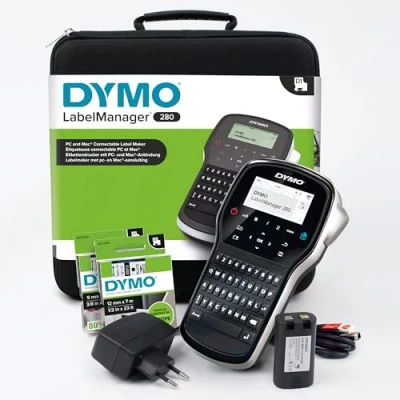 Image of Dymo LabelManager 280 Rechargeable Handheld Label Maker Kit QWERTY Keyboard with 2 Rolls of D1 Labels &amp; Carrying Case